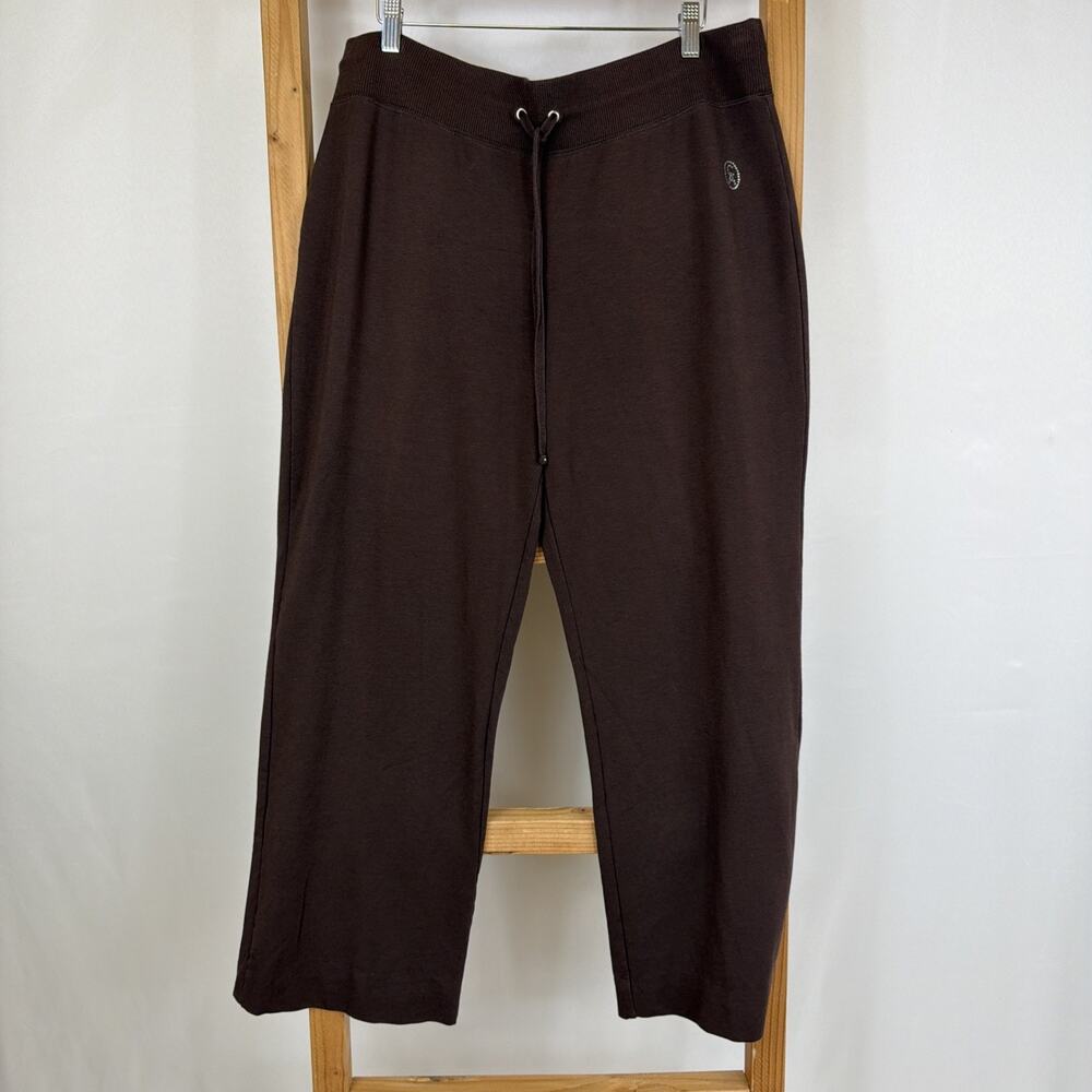 Christine Alexander Brown Ribbed Waist Drawstring Lounge Pants XL Cozy Casual